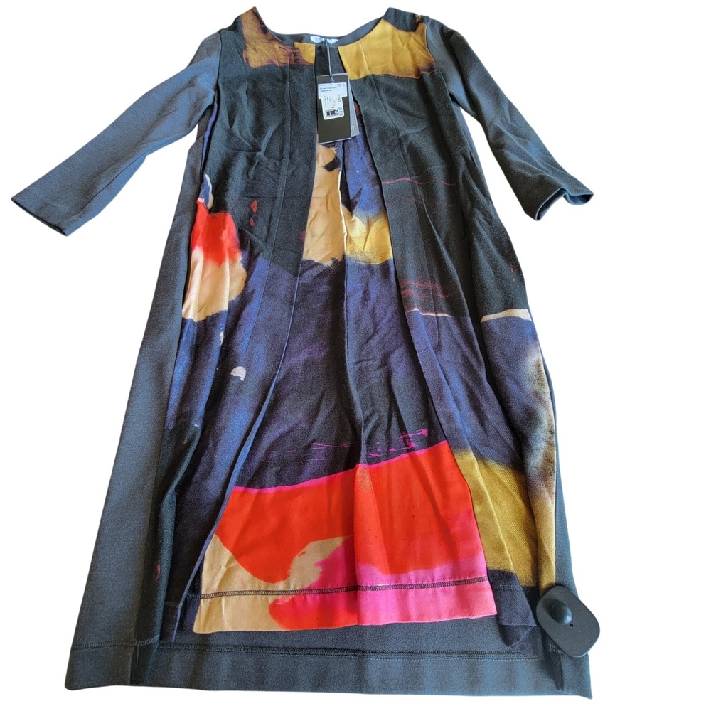 Sfizio Abstract Print Long Sleeve Midi Dress W SzS Gray Multicolor Lagenlook Art
